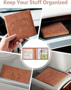 Mymazn Car Registration and Insurance Holder, Faux Leather Glove Box Organizer with Magnetic Closure for Driver's License & Essential Documents, Vintage Brown