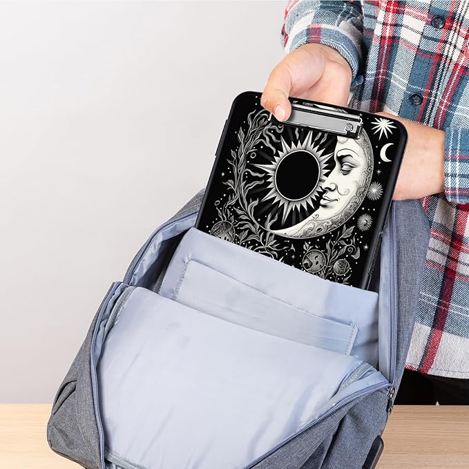 Clipboard with Storage,Heavy Duty Plastic Storage Clipboard with Low Profile Clip,Teacher Must Haves,Office Supplies,Soon Moon Stars Black