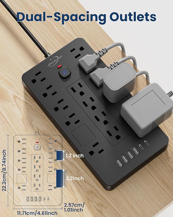 Surge Protector Power Strip-14 Outlets and 6 USB Ports, 6 Feet Flat Plug Extension Cord, 1850 Joules, Black, ETL Listed for Home, Office, Dorm Room