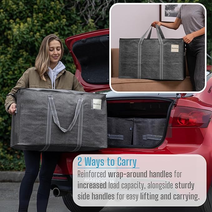 VENO 2 Pack Moving Bags and Large Christmas Storage Bins with lids. Alternative to Moving Boxes, Packing Supplies for College. Extra Large Heavy Duty Totes for Packaging (Dark Gray, 2 Pack)