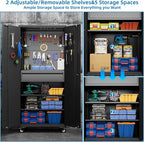 71" H*15" D*30" W Garage Storage Cabinet with Wheels and Doors,Lockable Metal Storage Cabinet with Pegboard Hooks and Drawer for Garage Warehouse Home,Required Assembly,Black