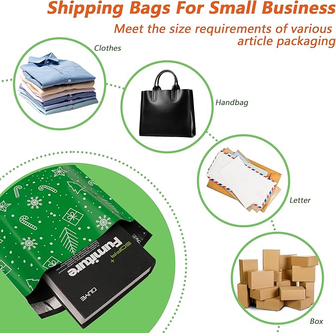 Poly Mailers 14.5x19 Inch 50 Pcs - Christmas printed Shipping Bags, 2.4mil Thickness, Waterproof and Tear Resistant Mailing Envelopes, Self-Sealing Packaging Bags for Small Business