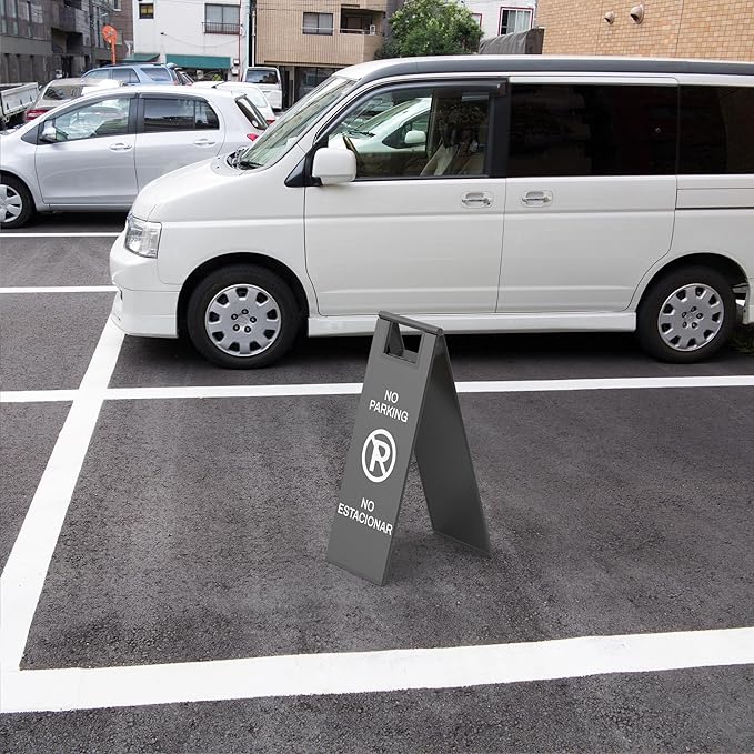 2-Pack No Parking Sign, stainless steel,24 Inch Height, Double Sided A-Shaped Frame No Parking Sign, Folding No Parking Signs for Outside, Lawn, Driveway, Garage, Yard, Fire Lane
