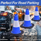 BESEA 8Pack 12 Inch Blue Traffic Cones with 4 Inch Reflective Collar, Heavy Duty PVC Safety Cones with 8.5 x 8.5 Inch Base for Parking, Driving Practice, Sports Training, and Construction