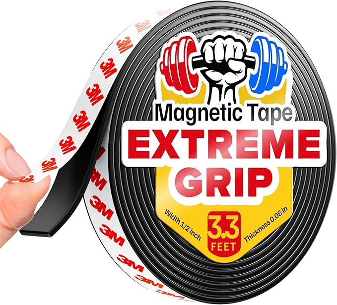 X-bet MAGNET Magnetic Tape Strip with Adhesive Backing - 1/2 Inch x 3.3 Feet - Magnetic Tape Roll for Craft and DIY Projects - Sticky Magnets for Refrigerator Whiteboard Dry Erase Board