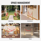 6PCS Stainless Steel Stanchions w/ 4 Red Velvet 5ft Carpet Ropes - Hollow Base for Red Carpet Queue - Crowd Control Barriers Ideal for Party, Wedding, Hotels, Exhibitions - Gold