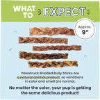 Pawstruck Natural 9” Braided Bully Sticks for Dogs - Tough, Long-Lasting, Rawhide-Free, Low Odor, Healthy Single Ingredient Chew Treat for Aggressive Chewers - 25 Count - Packaging May Vary