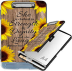 Clipboard with Storage Compartment, 8.5 x 11 Letter Size Side Opening Clip Board with Pen Holder, Hard Portable Clipboard Organizer for Nurse, Teacher, Contractor, Jobsite, Sunflower Bible
