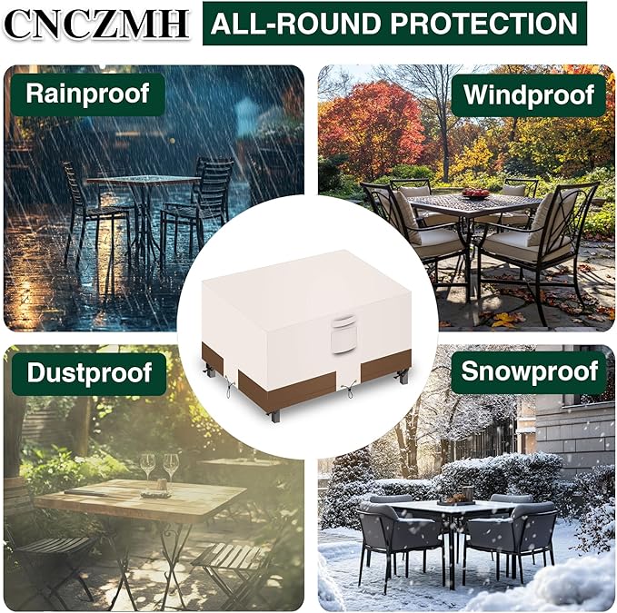 Heavy Duty Patio Furniture Covers Waterproof, 600D Outdoor Furniture Cover Waterproof for Sectional Sofa Couch, Outdoor Dining Table and Chair Set Covers 84''L x 44''W x 28''H, Beige Brown