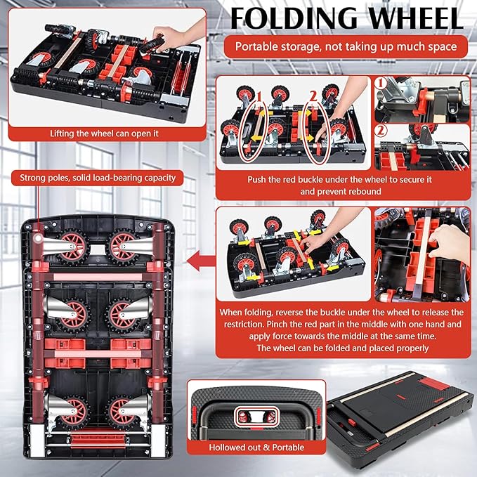 Collapsible Hand Truck w/Foldable Basket & Brake Wheel, Retractable Platform & Handle Heavy Duty 500lbs Capacity, Sponge Grip,Convertible Folding Dolly Cart for Luggage,Travel,Delivery & Storage