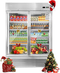 JINSONG Commercial Beverage Fridge Display Refrigerator, 54" Wide, Glass Door Refrigerator, Stainless Steel Beverage Cooler with LED Lighting & 8 Shelves for Restaurant, Office, Shop, Bar, 49 Cu.ft