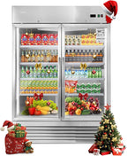 JINSONG Commercial Beverage Fridge Display Refrigerator, 54" Wide, Glass Door Refrigerator, Stainless Steel Beverage Cooler with LED Lighting & 8 Shelves for Restaurant, Office, Shop, Bar, 49 Cu.ft