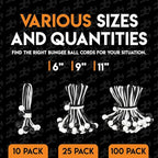 Xpose Safety Bungee Ball Cords 11" 10 Pack Heavy Duty Assorted Colors Black and White Stretch Rope with Ball Ties for Canopies, Tarps, Walls, Cable Organization