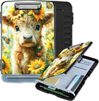 Clipboard with Storage Box & Pen Holder,Heavy Duty Clip Boards 8.5x11 for Nursing,High Capacity,School & Office Supplies,Sunflower Calf
