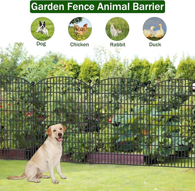 No Dig Decorative Garden Fence 5 Panels, 40 in (H) x 11.8 ft (L), Dog Fence Outdoor for Yard, Rustproof Metal Animal Barrier Ground Stakes Fencing for Garden, Patio, Flower Bed