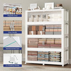 300GAL Plastic Storage Bins with Lid, 1200QT Extra Large Stackable Closet Organizers and Storage, Collapsible Storage Boxes with Wheels, Folding Cabinet for Home Kitchen Office, 5Pack White