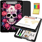 Clipboard with Storage,Office Supplies Nursing Clipboards Folder with Pen Holder Plastic Foldable Clip Board with Storage for Nurse Teacher,Flowers Skull