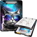 A4 Clipboards,Heavy Duty Waterproof Nursing Plastic Folder Clipboard with Storage Clip Boards,File Folder Storage Box Clipboard Case for Teacher,Doctor,Offices,Galaxy Hipster Cat