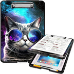 A4 Clipboards,Heavy Duty Waterproof Nursing Plastic Folder Clipboard with Storage Clip Boards,File Folder Storage Box Clipboard Case for Teacher,Doctor,Offices,Galaxy Hipster Cat