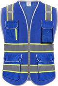 High Visibility Safety Vest - Reflective Breathable Mesh with 9 Pockets, Front Zipper for Men & Women - Meets ANSI/ISEA Standards