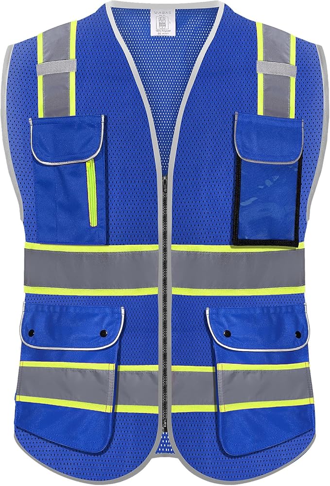 High Visibility Safety Vest - Reflective Breathable Mesh with 9 Pockets, Front Zipper for Men & Women - Meets ANSI/ISEA Standards