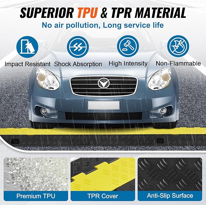 VEVOR Cable Protector Ramp, 2 Channel, 22000 lbs/axle Capacity Heavy Duty TPU Wire Cord Cover Ramp Hose Protector Driveway, Traffic Speed Bump w/TPR Flip-Open Top Cover, for Indoor & Outdoor