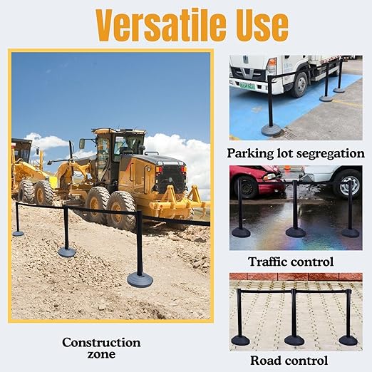6 Pack 42Inch Crowd Control Stanchions with 10ft Black Retractable Belt Crowd Control Barriers 13 Inch Water-Filled Base Retractable Stanchions for Traffic Control (Black)