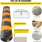 VEVOR Rubber Speed Bump, 1 Pack 2 Channel Speed Bump Hump, 72" Long Modular Speed Bump Rated 22000 LBS Loading, 72.8 x 12.2 x 2.2 Garage Speed Bump for Asphalt Concrete Gravel Driveway with 2 End Cap