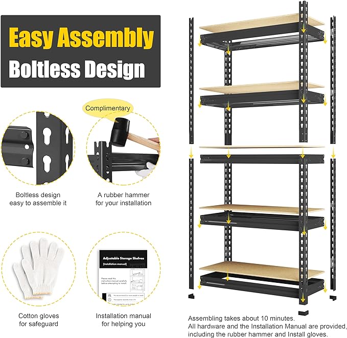PrimeZone 32" W x 16" D x 63" H Storage Shelves - 3 Pack 5 Tier Adjustable Garage Storage Shelving, Heavy Duty Metal Storage Utility Rack Shelf Unit for Warehouse Pantry Closet Kitchen, Black