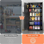 Metal Storage Cabinet with 5 Adjustable Shelves and Pegboard, 71" H×32" W×16" D Garage Storage Cabinet with Lockable Doors for Garage,Office,Home,Gym,School, Lockable File Cabinet, Black