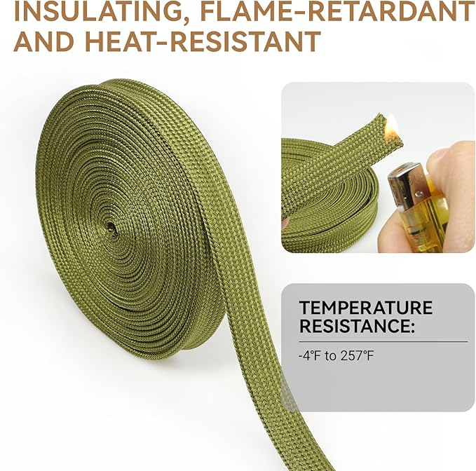 Polyamide Cable Sleeve, 10ft Flexible Expandable Braided Sleeving, Cable Management Sleeve for TV Computer Office Home Entertainment (Green, 1")