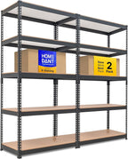 HOMEDANT 5-Tier Laminated Boltless Heavy Duty Metal Shelving Unit Adjustable Garage Storage Utility Rack Shelves Organization Multipurpose Shelf Warehouse Industrial (2, (M) 35.9" W, Black)