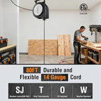 SURAIELEC 80 FT Retractable Extension Cord Reel, 14 AWG SJTOW Power Cord for Garage & Workshop, 10A Circuit Breaker, Wall/Ceiling Mount, Upgraded Anti-Tangle Roller Design, ETL Listed, Grey