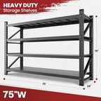 75" Wide Industrial Storage Shelves, 9000LBS Garage Shelving Heavy Duty, Standing Shelf Units, 4 Tier Metal Adjustable Storage Shelving Rack for Shop Warehouse Basement, 75'' W x 24''D x 70'' H
