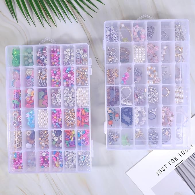 Dimeho 6 Pack Bead Organizer Box Plastic Clear Storage Containers 36 Grids Small Parts Organizer with Adjustable Dividers for Jewelry Craft Fishing Tackle Parts Storage Art DIY