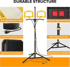 LUTEC 25000 Lumen LED Work Lights with Stand, Dual Head Dimmable Work Light with 6 Brightness Levels, IP65 Waterproof Rotating WorkLights with Telescoping Tripod and 8.2 Ft 3-Prong Power Cord