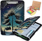 Clipboard with Storage,Heavy Duty Plastic Storage Clipboard with Low Profile Clip,Teacher Must Haves,Office Supplies,Sky Forest Tree