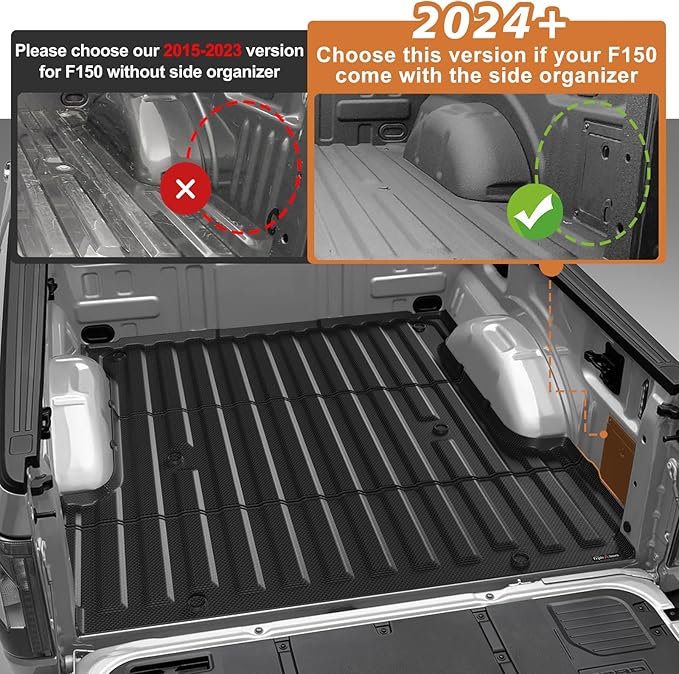 TripleAliners Truck Bed Mat Compatible with 2024-2026 Ford F150 & Lightning Accessories 5.5FT Vehicle Flush Bed Box All Weather Protection TPE Heavy Duty Pickup Cargo Mat