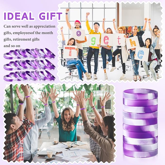 Liliful 100 Pcs Silicone Rubber Wristbands Rubber Wristband Bracelet Bands for Silicone Wristbands for Women Men(Purple and White)