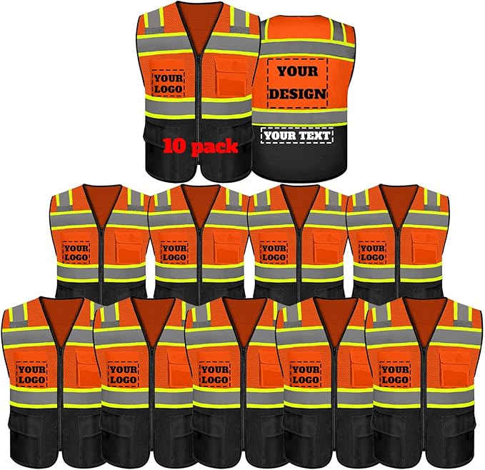 Safety Vest Reflective High Visibility with 5 Pockets ＆Zipper Class 2 Adult Unisex Construction Security Workwear
