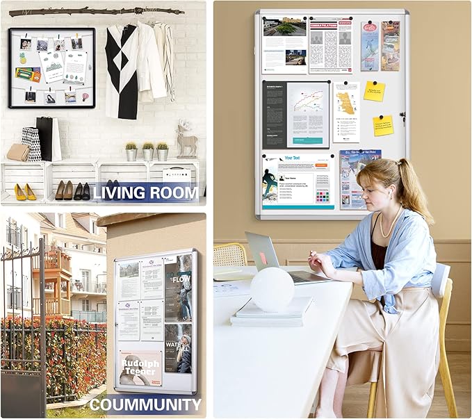 SWANCROWN Lockable Bulletin Boards Black Frame Enclosed Display Case,with Magnets,for School Message Notice 28x26inch(6XA4)