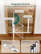 Babelio Metal Baby Gate, 29-48“ Auto Close Easy Install Pet Gate, Extra Wide Walk Thru Child Safety Gate, Pressure Mounted Dog Gate for Doorways & Stairs, with Y Spindle Rods, White