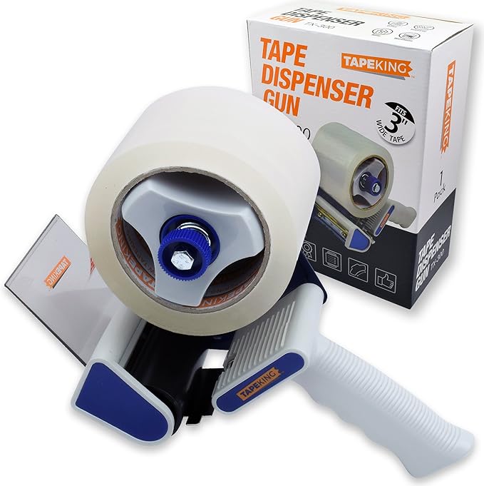 Tape King Packing Tape Dispenser Gun - Handheld Tape Gun with 1 Bonus Clear Packaging Tape (3 Inch Wide) - Shipping Tape for Sealing, Storing, and Moving Boxes, 1 Pack