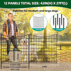 12 Panels No Dig Decorative Fence with Gate, 42 in(H) X 27 ft(L) Tall Garden Fence Animal Barrier, Rustproof Metal Wire Edging Border, Temporary Dog Blocker for Outdoor, Yard, Patio