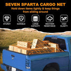 Seven Sparta 5’ x 7’ Bungee Cargo Net Stretches to 10' x 14' for Truck Bed, Pickup Bed, Trailer, Trunk, SUV with 16 Bonus D Clip Carabiners Car Organizer Net for Large Loads (Orange, 5'x7')