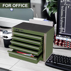 P.I.T. Mini Army Green Tool Box, Portable 5-Drawer Micro Roll Cab Steel Tool Box with Liner, Army Green Small Tool Case for Tools Storage, Home DIY