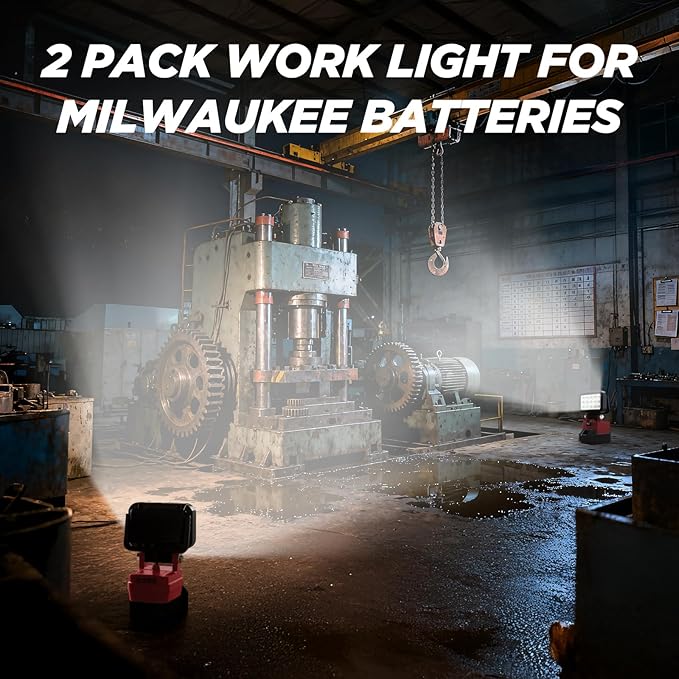 2 Pack LED Work Light Compatible with Milwaukee m18 18V Battery, 40W 6000LM Cordless Work Light with 2 USB Output Port, 145° Adjustable Portable Home Light Accessory Flashlight (Battery NOT Included)