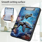 Clipboard with Storage,Office Supplies Nursing Clipboards Folder with Pen Holder Plastic Foldable Clip Board with Storage for Nurse Teacher,Turtle in Sea