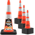 Xpose Safety 28 Inch Orange Slim Line Traffic Cones Heavy Duty 10lb with 6" & 4" Collars, 12 Pack Multipurpose PVC Plastic Safety Cone for Parking, Soccer, Caution, Kids & Construction - DOT Approved