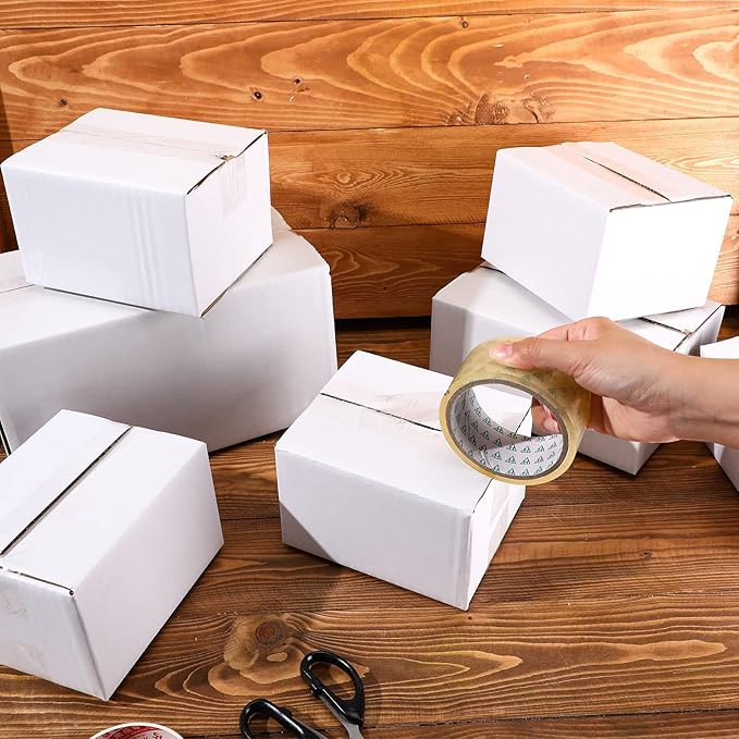 Outus 32 Pack 4 Sizes Shipping Boxes Mailers Corrugated Cardboard Box Kraft Mailing Boxes Small Packing Box with Packaging Tape for Shipping Packing Mailing (White)